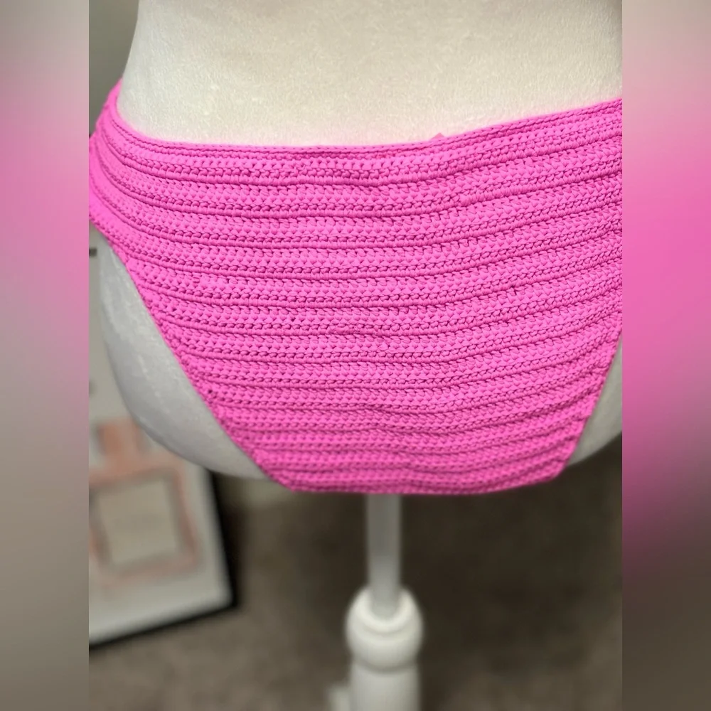 SKIMS PINK CROCHET SWIM TIE BOTTOMS / NWT